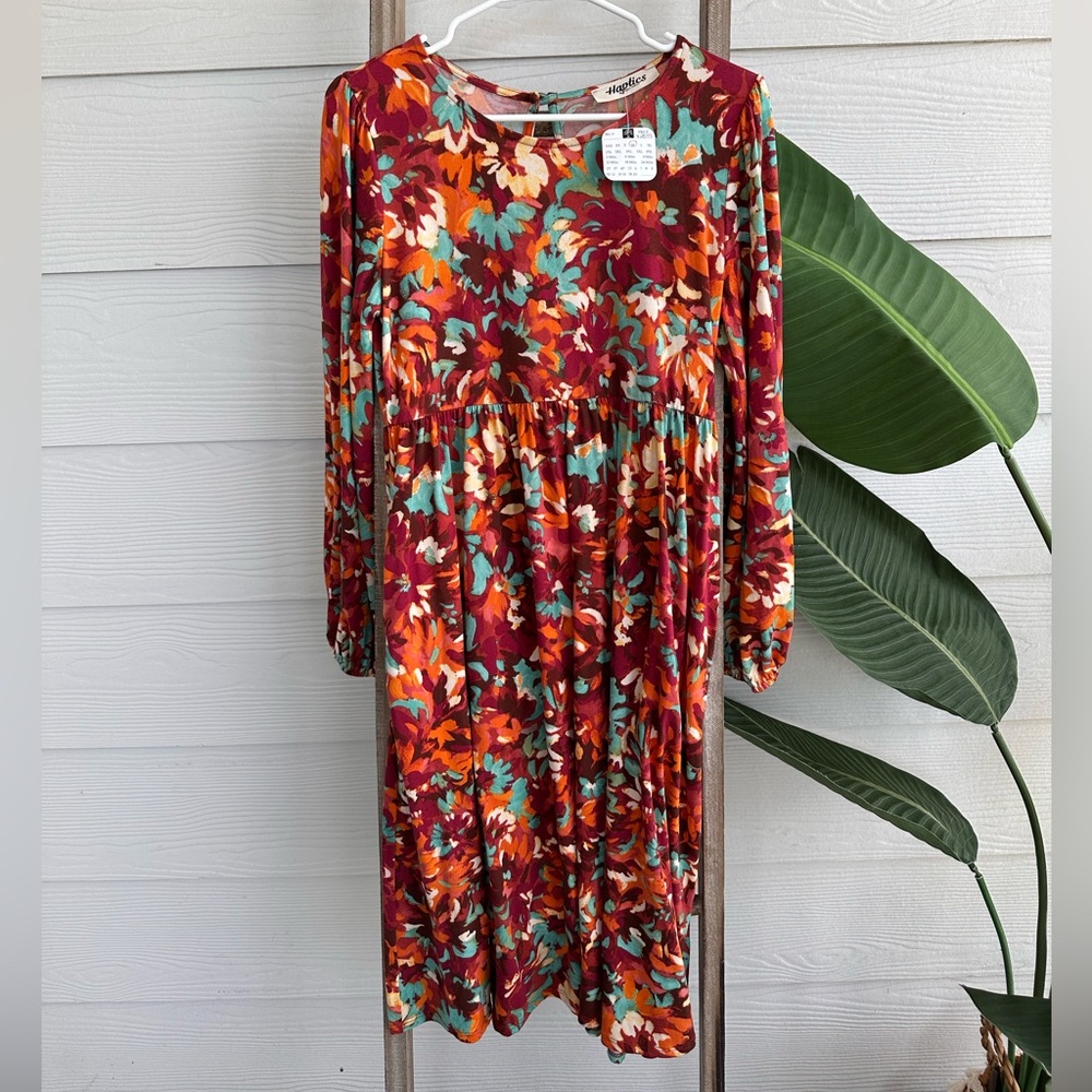 Abstract Floral Long Sleeve Dress